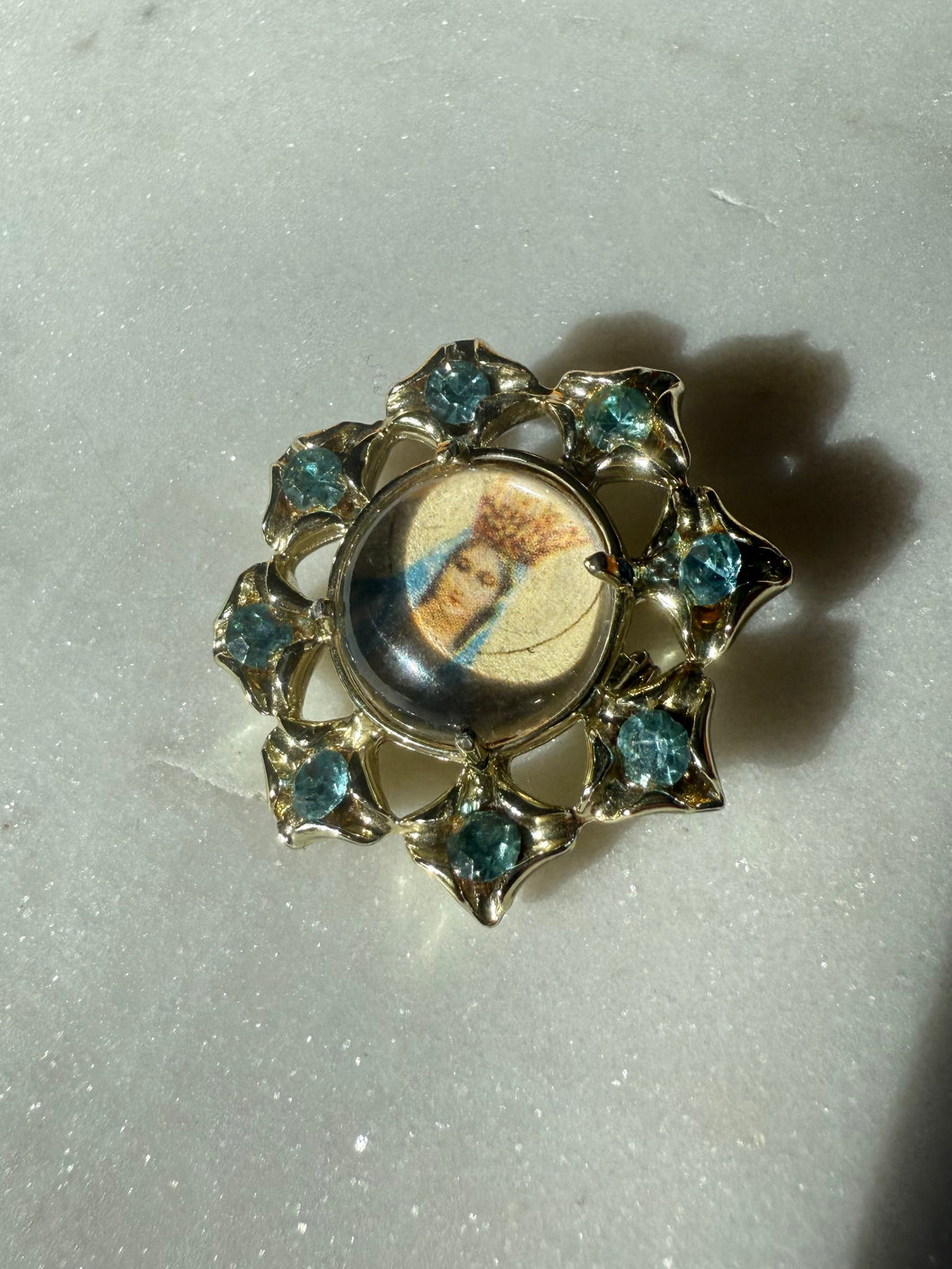 Vintage Virgin Mary Gold Plated Brooch