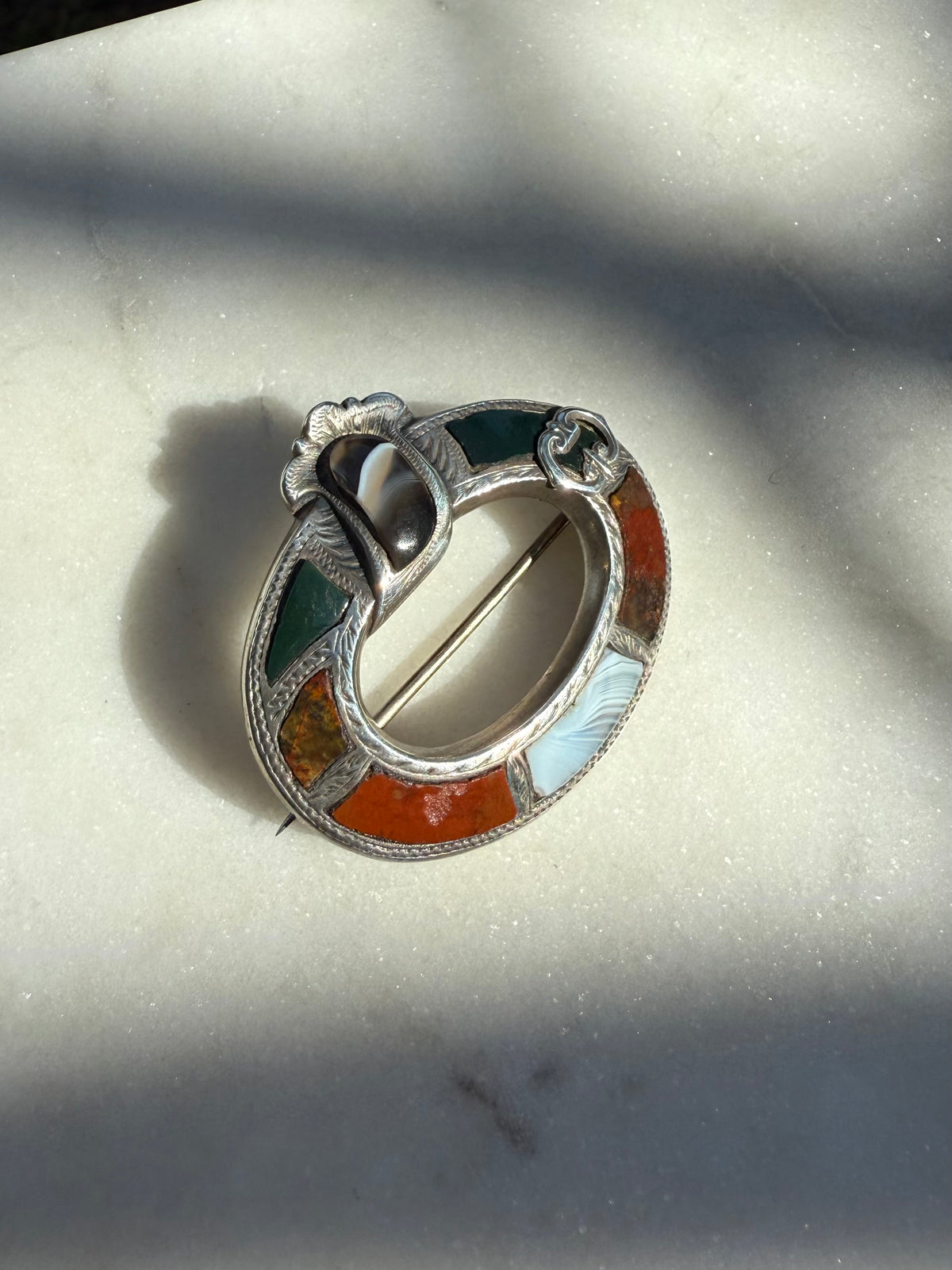 Antique Sterling Scottish Agate Brooch