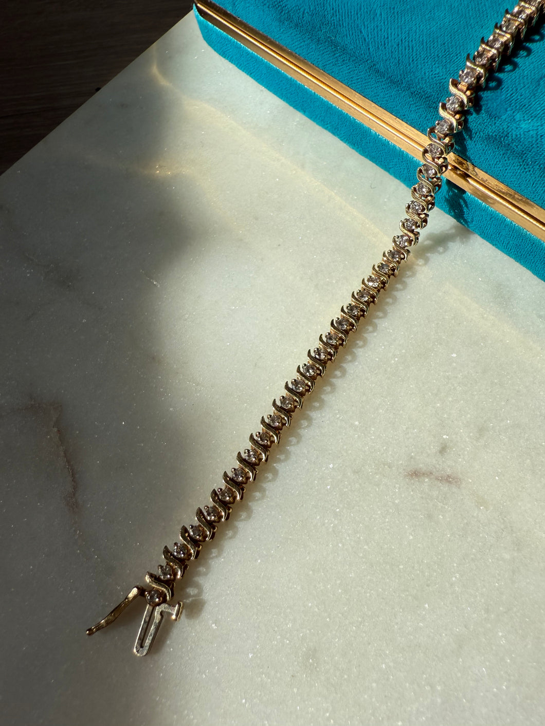 Vintage 10k Gold S-Link Natural Diamond Tennis Bracelet 7”