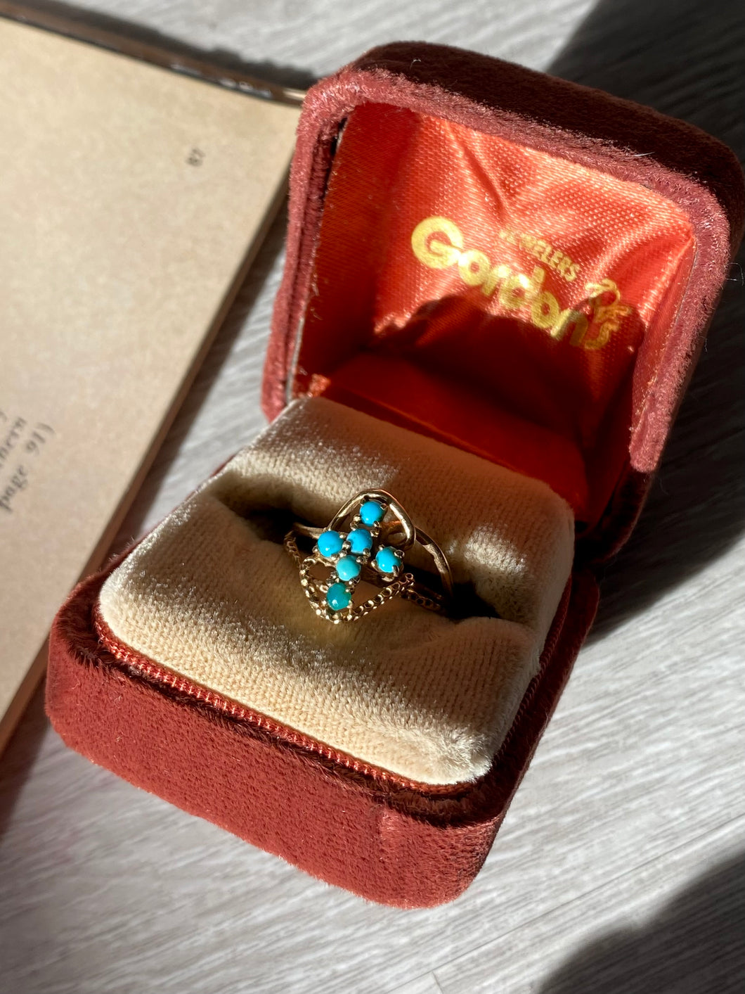 Early 1900s 14k Gold Turquoise Cabochon Cross Ring