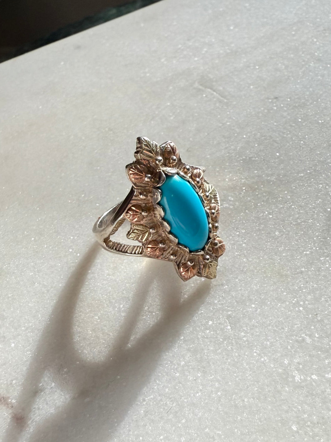 Turquoise Sterling Silver & 12k Gold Ring Size 10.5