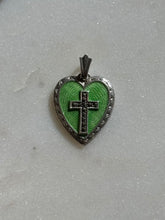 Load image into Gallery viewer, Antique Guilloche Enamel Etched Marcasite Sterling Heart Pendant
