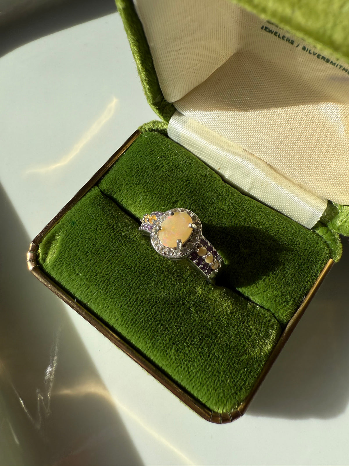 Opal & Amethyst Sterling Silver Ring Size 8.25
