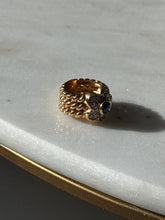 Load image into Gallery viewer, Gold Vermeil Blue Sapphire CZ Flower Ring Size 4.75
