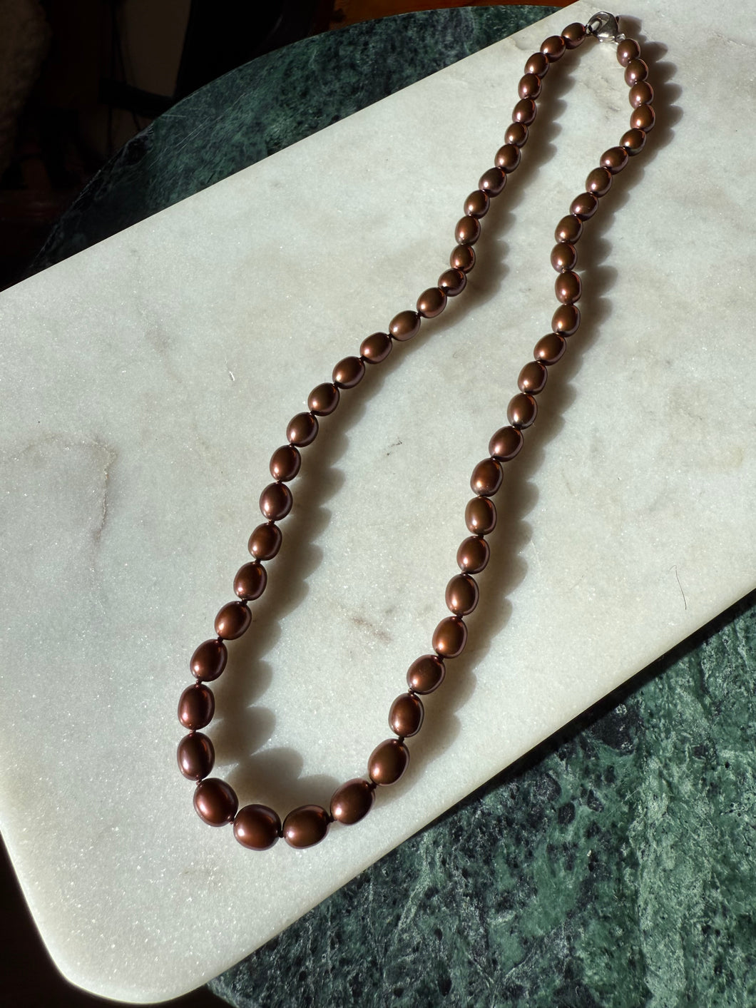 Vintage Brown Pearl Sterling Silver Necklace 17”