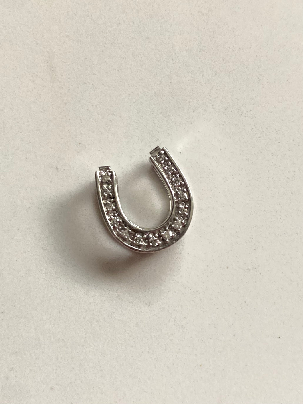 Natural Diamond 14k White Gold Horseshoe Slider Pendant
