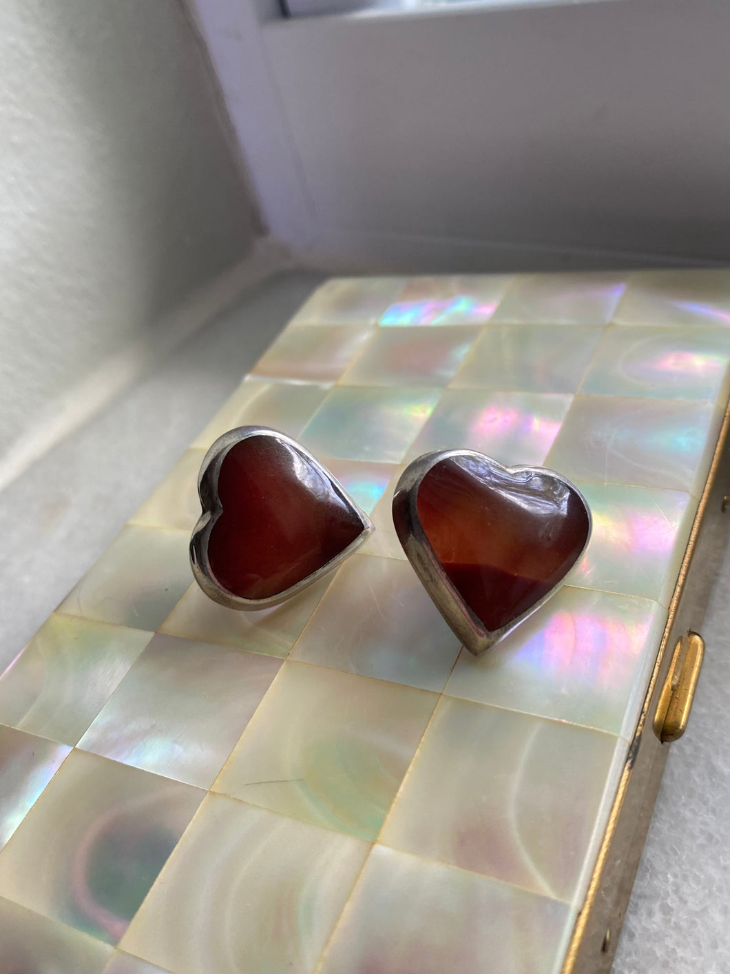 Carnelian Sterling Silver Vintage Heart Post Back Earrings