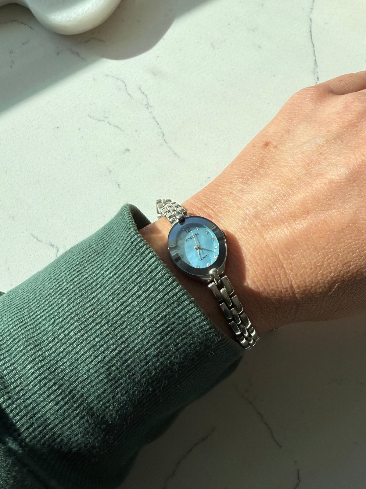 Vintage Blue Face Silver Tone Wrist Watch