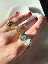 Load image into Gallery viewer, Chrysoprase &amp; Lab Created Diamond Gold Vermeil Chunky Ring Size 7.25

