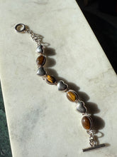Load image into Gallery viewer, Tigers Eye Sterling Silver Heart Bracelet 7.75”
