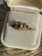 Load image into Gallery viewer, Vintage Solid 18k Yellow Gold Natural Sapphire &amp; Diamond Ring
