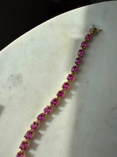 Load image into Gallery viewer, Pink Synthetic Stone Gold Vermeil Tennis Bracelet 7.25”
