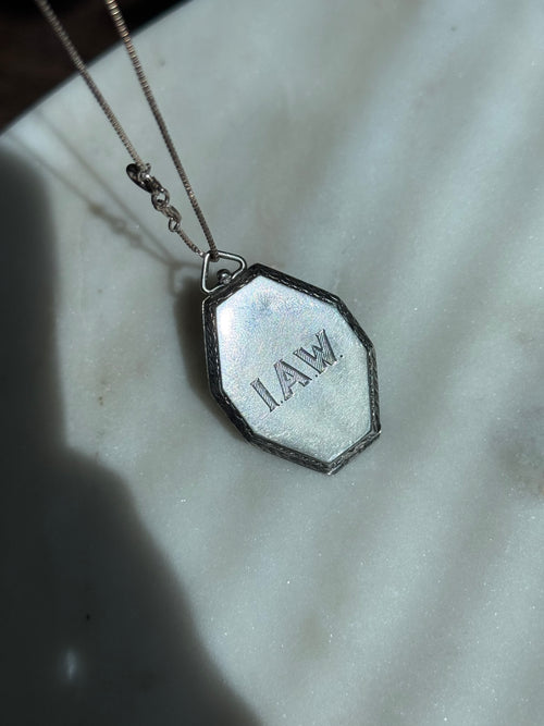 Antique Etched Locket Sterling Silver Necklace 18”