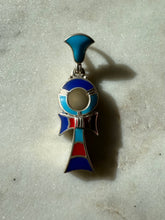 Load image into Gallery viewer, Turquoise Lapis Coral Sterling Silver Egyptian Ankh Pendant
