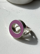 Load image into Gallery viewer, Mexico Pink Enamel Sterling Silver Modernist Ring Size 5.25

