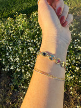 Load image into Gallery viewer, Vintage 14k Solid Yellow Gold Cabochon Multi Gemstone Puffy Mariner Link Bracelet
