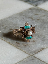 Load image into Gallery viewer, Victorian 14k Gold Pearl Turquoise Ring
