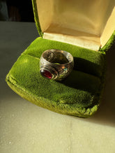 Load image into Gallery viewer, Garnet Cabochon Etched Sterling Silver Ring Size 5.75
