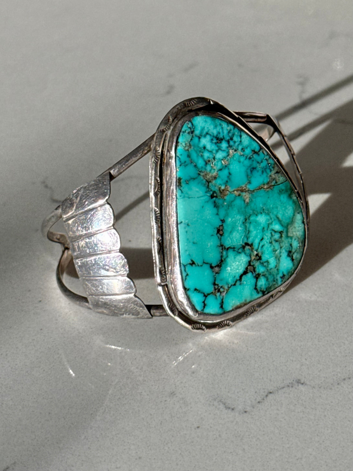 Vintage Chunky Turquoise Sterling Silver Cuff Bracelet
