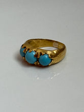 Load image into Gallery viewer, Antique Persian Turquoise 22k Gold Trilogy Ring Size 3.75
