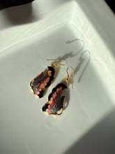 Load image into Gallery viewer, Vintage Pink Black Cloisonné Enamel Butterfly Gold Plated Earrings
