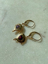 Load image into Gallery viewer, Vintage Tourmaline Heart 14k Yellow Gold Earrings
