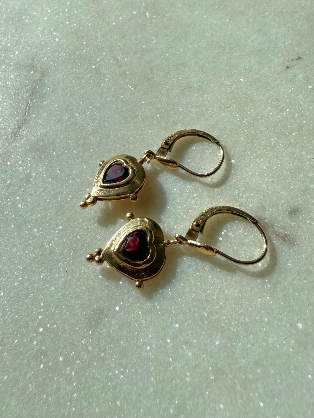 Vintage Tourmaline Heart 14k Yellow Gold Earrings