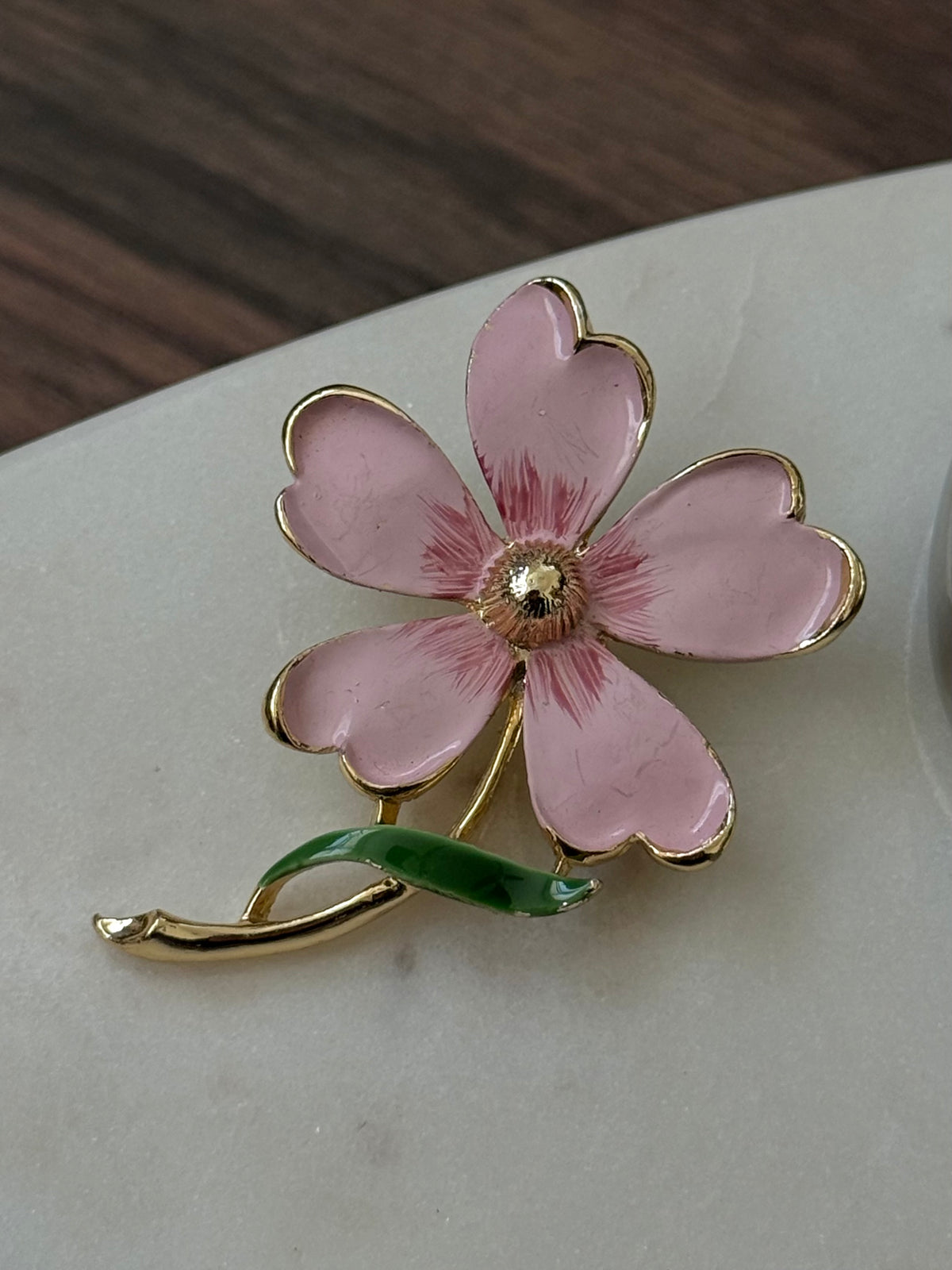 Pink Enamel Gerrys Vintage Gold Plated Flower Brooch