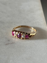 Load image into Gallery viewer, Antique 18k Yellow Gold Ruby &amp; Diamond Ring Size 9.25
