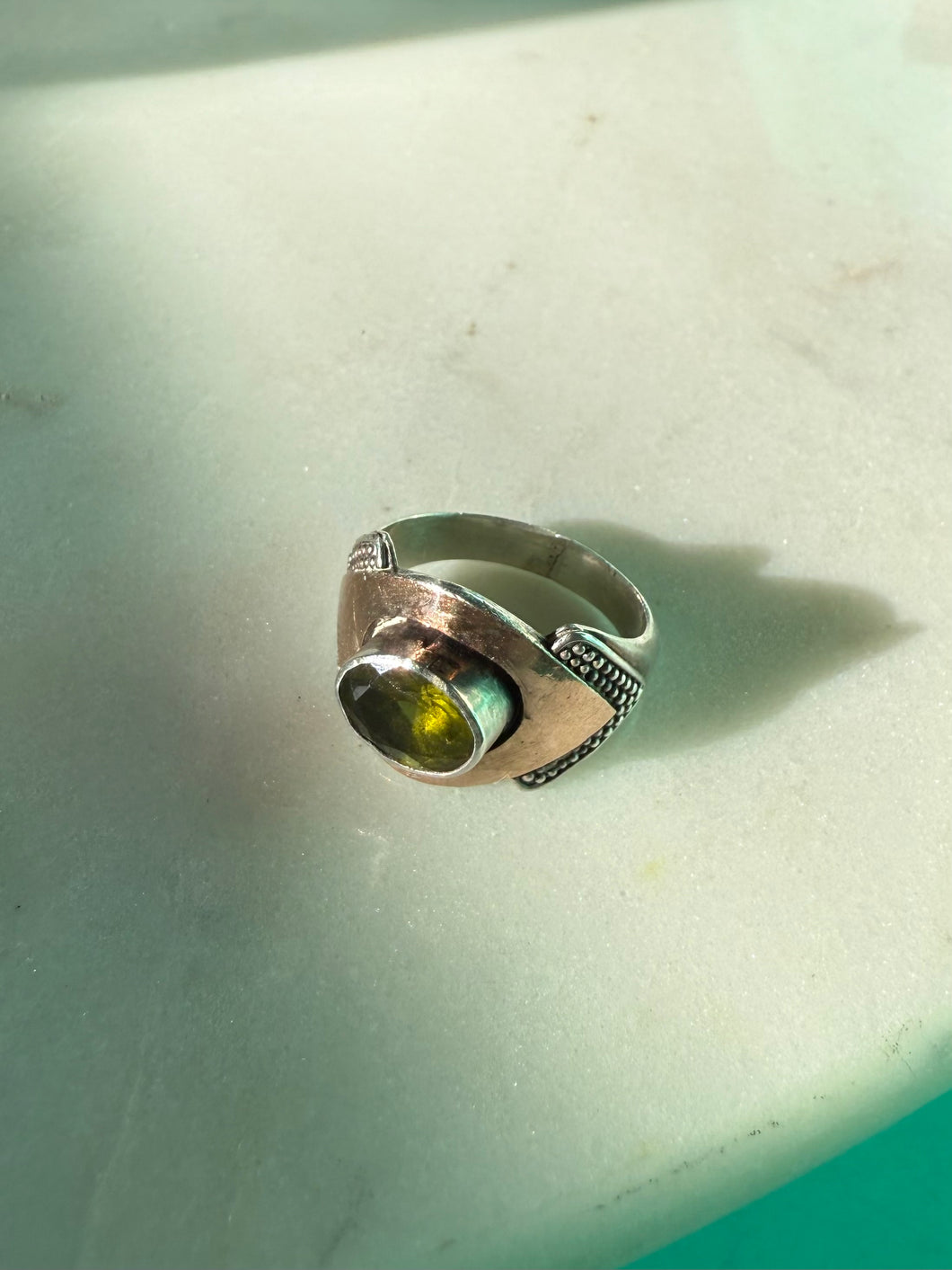 Peridot Sterling Silver & 18k Gold Ring Size 6.5