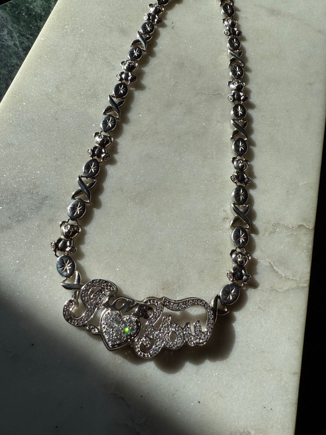 I Love You Teddy Bear Sterling Silver Chain 17”