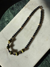 Load image into Gallery viewer, Vintage Gold Plated Black Bead Necklace 15”

