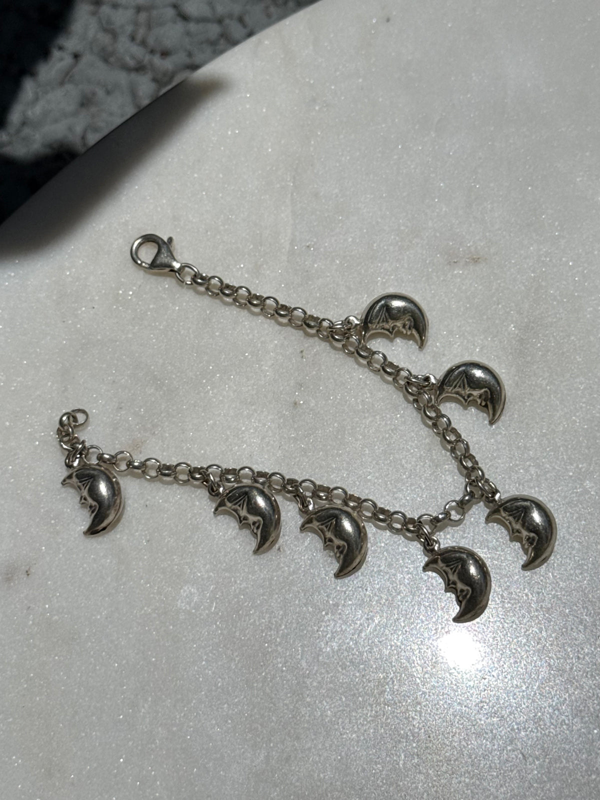 Celestial Moon Sterling Silver Charm Bracelet 6.5”