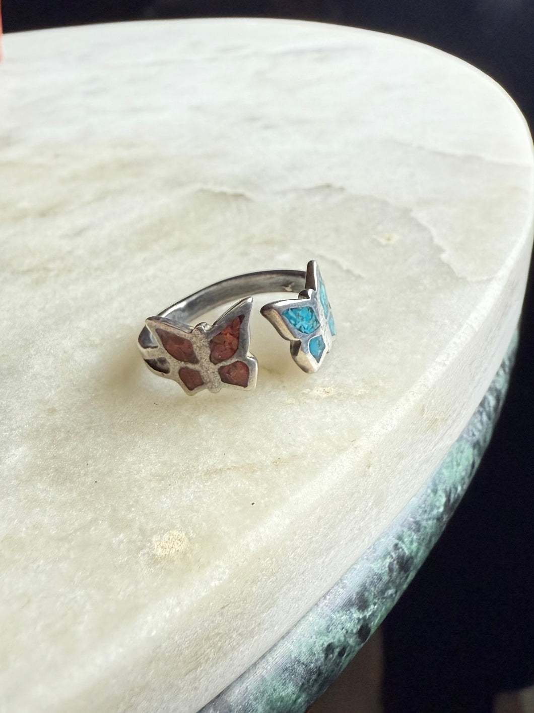 Butterfly Coral & Turquoise Sterling Silver Ring