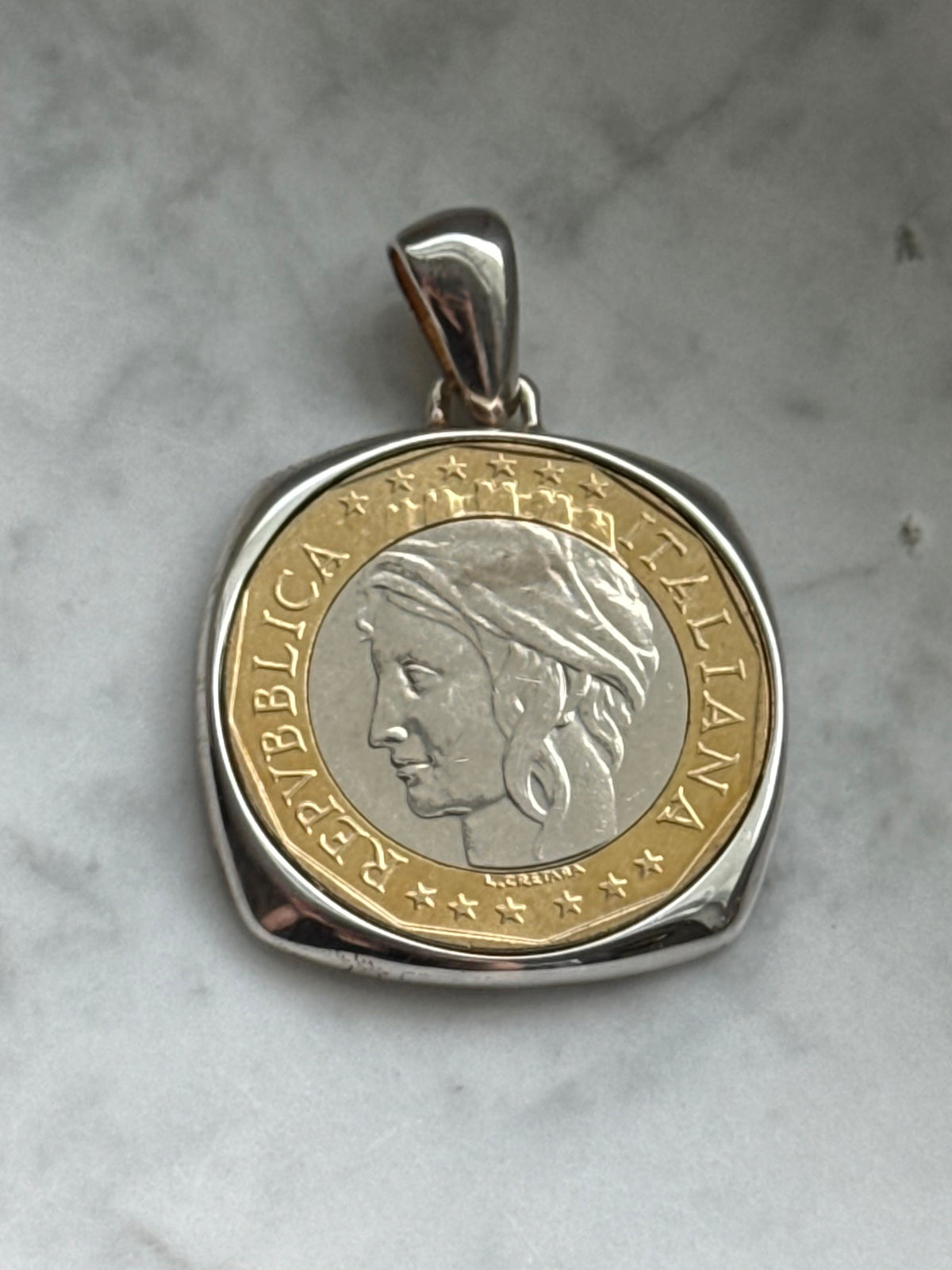 Milor 1000 Italian Lire Coin set in Sterling Silver