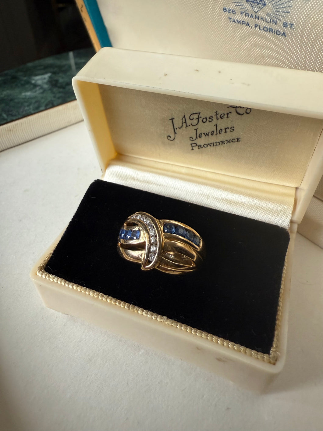 Natural Blue Sapphire & Diamond 14k Gold Ring Size 6.75
