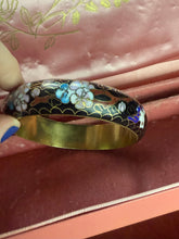 Load image into Gallery viewer, Vintage Bird &amp; Flowers Black Cloisonné Bangle Bracelet
