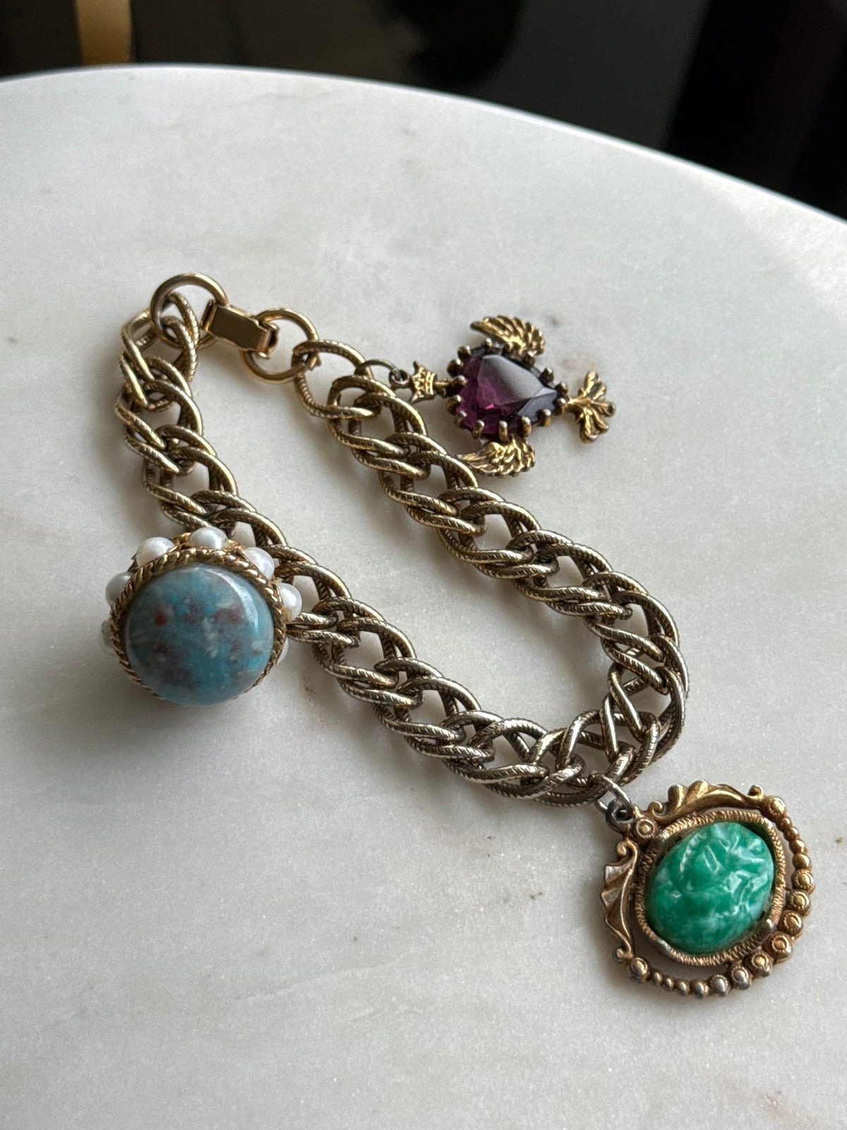 Vintage Plated Costume Charm Bracelet 7.5”