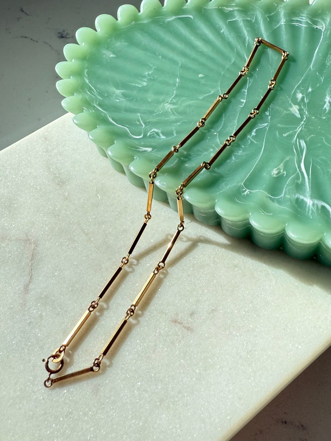 Bar Link 14k Gold Necklace 15”