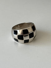 Load image into Gallery viewer, Black Enamel Checkerboard Sterling Silver Ring Size 6.25
