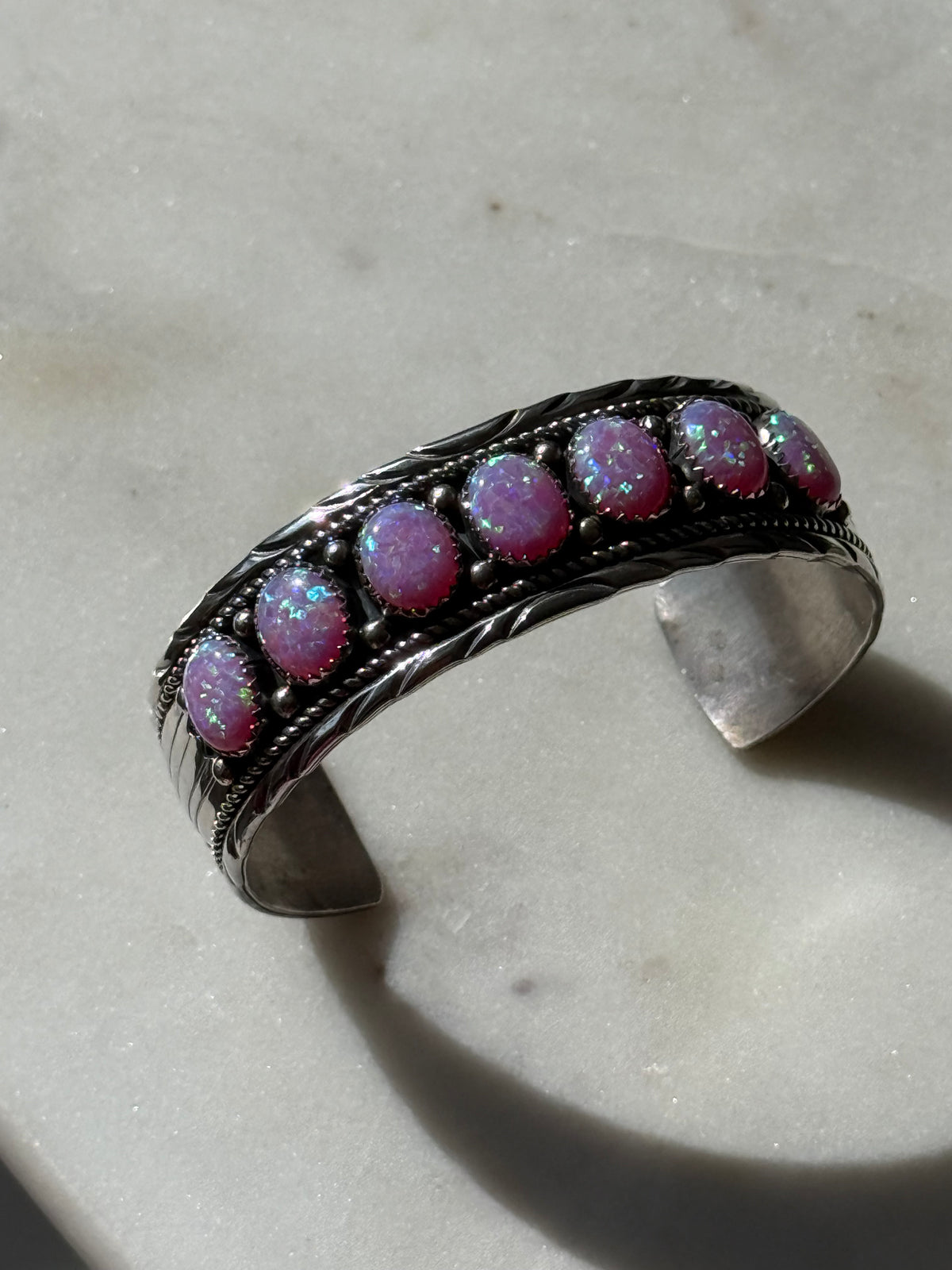 Vintage Navajo Sterling Pink Opal Cuff Bracelet