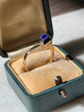 Load image into Gallery viewer, Vintage Modernist Blue Enamel 18k Gold Ring Size 7

