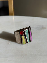 Load image into Gallery viewer, Vintage Sterling Silver Multistone Inlay Ring Size 5.5
