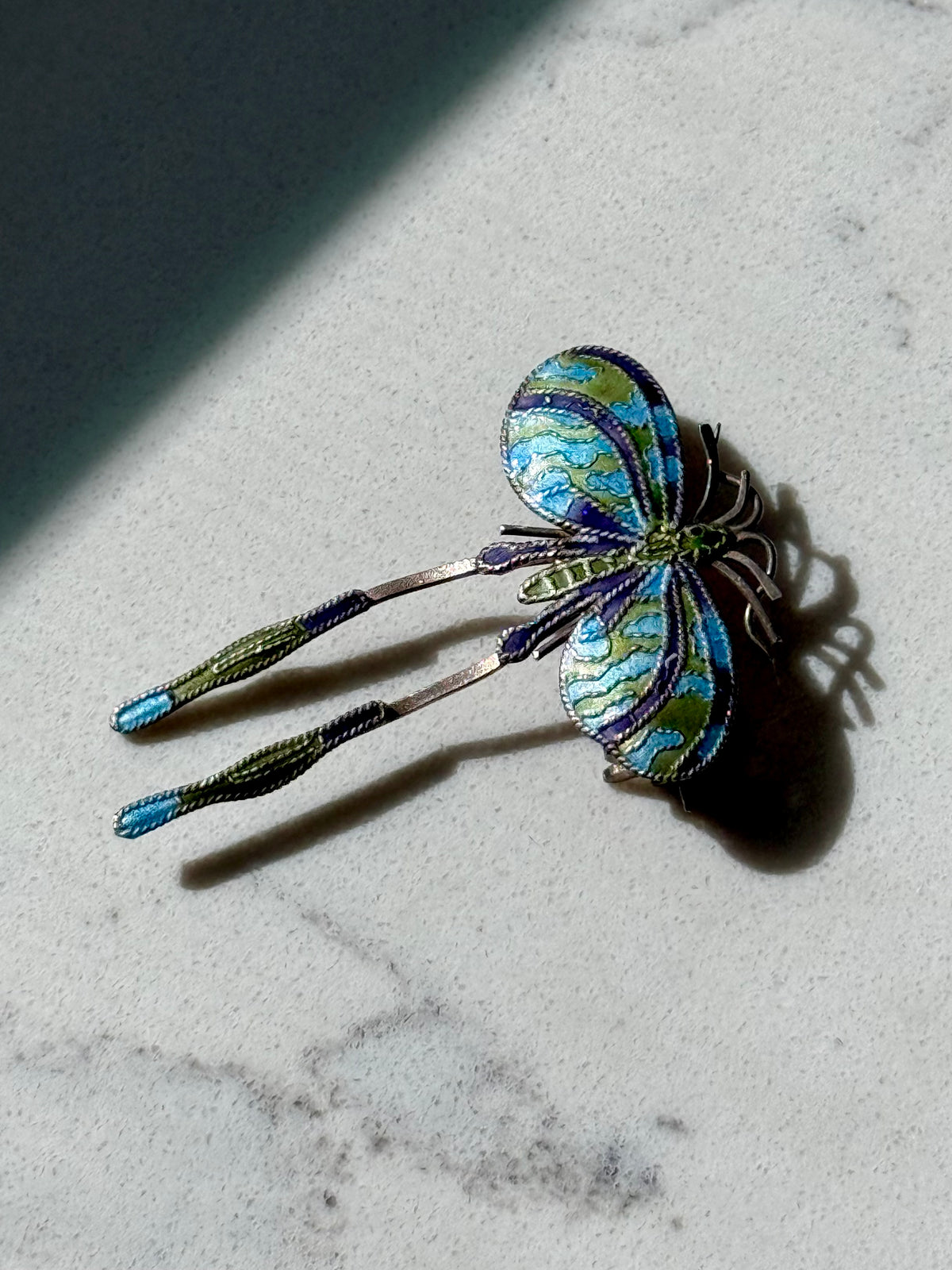 Vintage Butterfly Enamel Sterling Silver Brooch