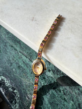 Load image into Gallery viewer, Vintage Elgin Pink Studded Gold Tone Ladies Wrist Watch 7.75”
