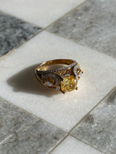 Load image into Gallery viewer, Canary Yellow &amp; Clear CZ Gold Vermeil Ring Size 8
