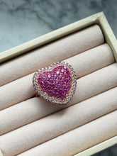 Load image into Gallery viewer, Synthetic Pink Sapphire &amp; CZ Heart Rose Gold Vermeil Ring Size 8
