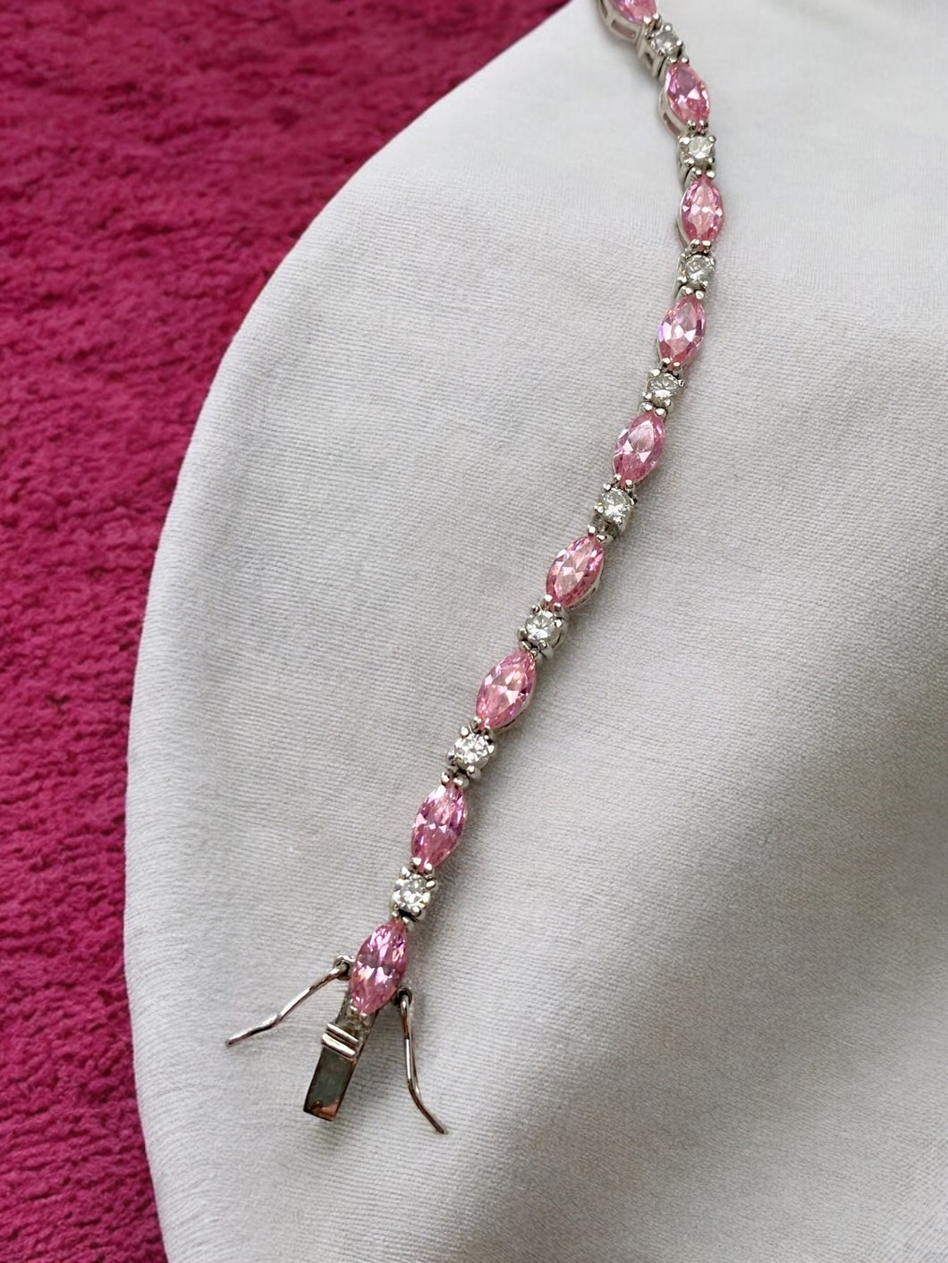 Pink CZ Sterling Silver Tennis Bracelet