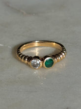 Load image into Gallery viewer, Diamond &amp; Emerald Bezel Set 14k Gold Ring
