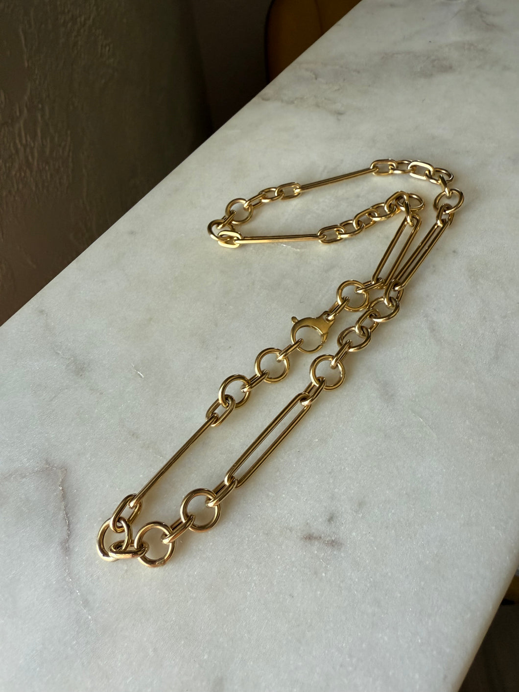 Italian Trombone Link 14k Gold Chain 17”
